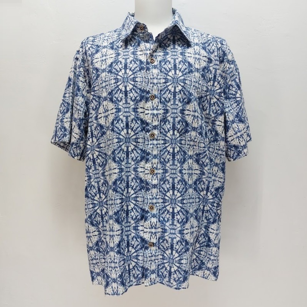 Orvis Button Down Shirt Men's XL Blue Tie Dye Kaleidoscope Shibori Bohemian